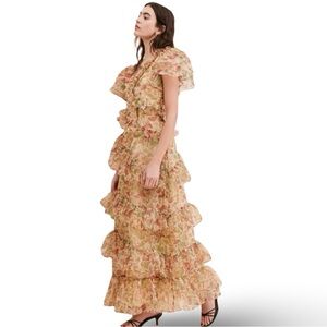 Selkie The Elfin Dress Eat Me Mushroom Print Tiered Ruffle Maxi Size XS